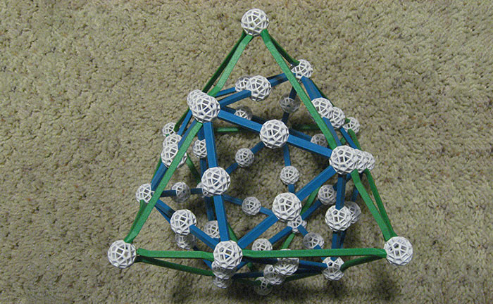 Zometool Model: Icosahedron Nested Inside Octahedron with Golden Ratio divisions of octahedron edges defining icosahedron vertices